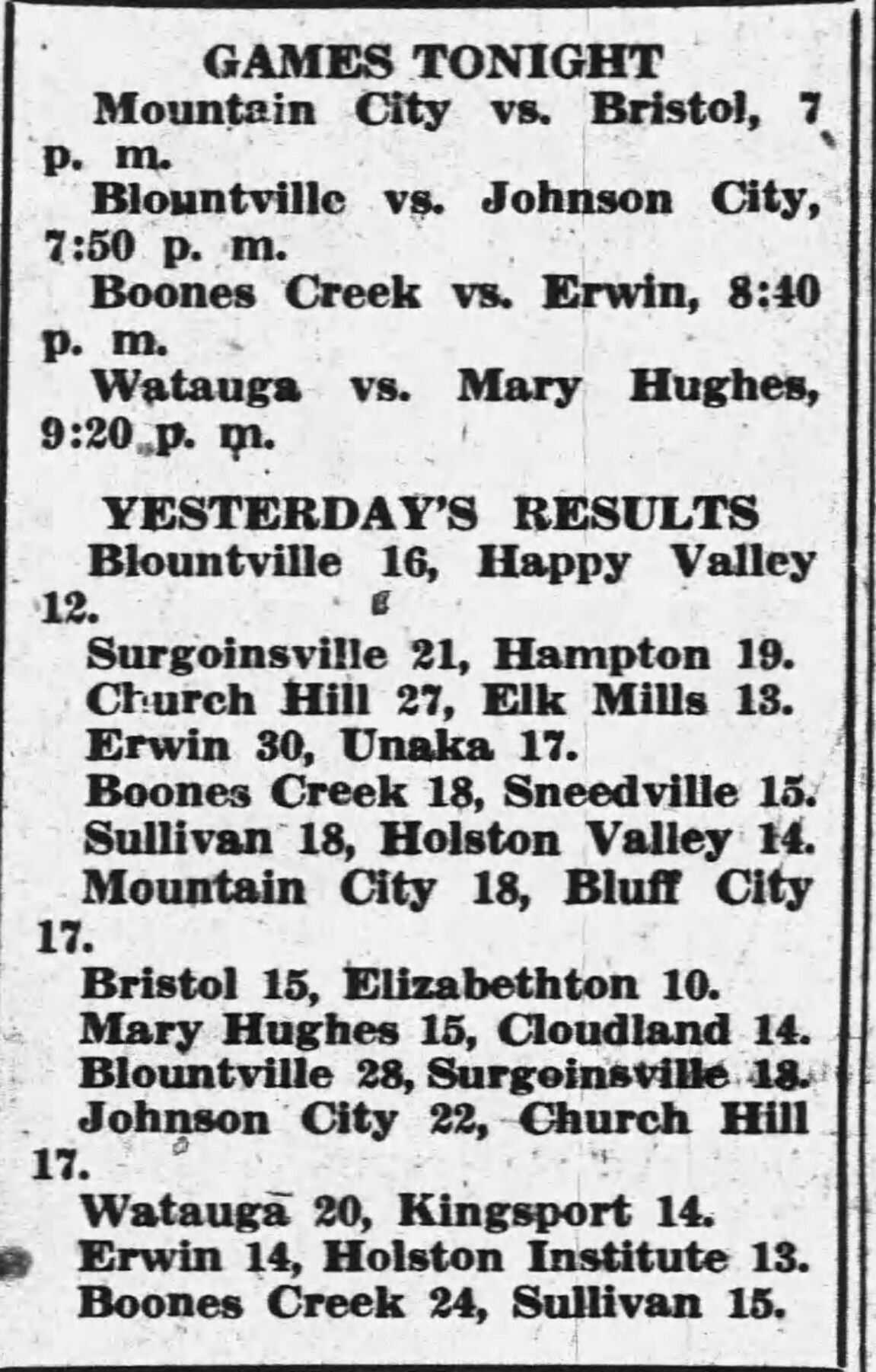 Scores from 1938 tournament first round